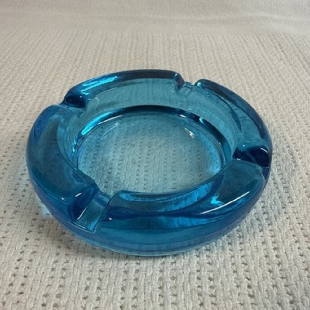 Vintage 1970’s Blue Glass Ashtray Round